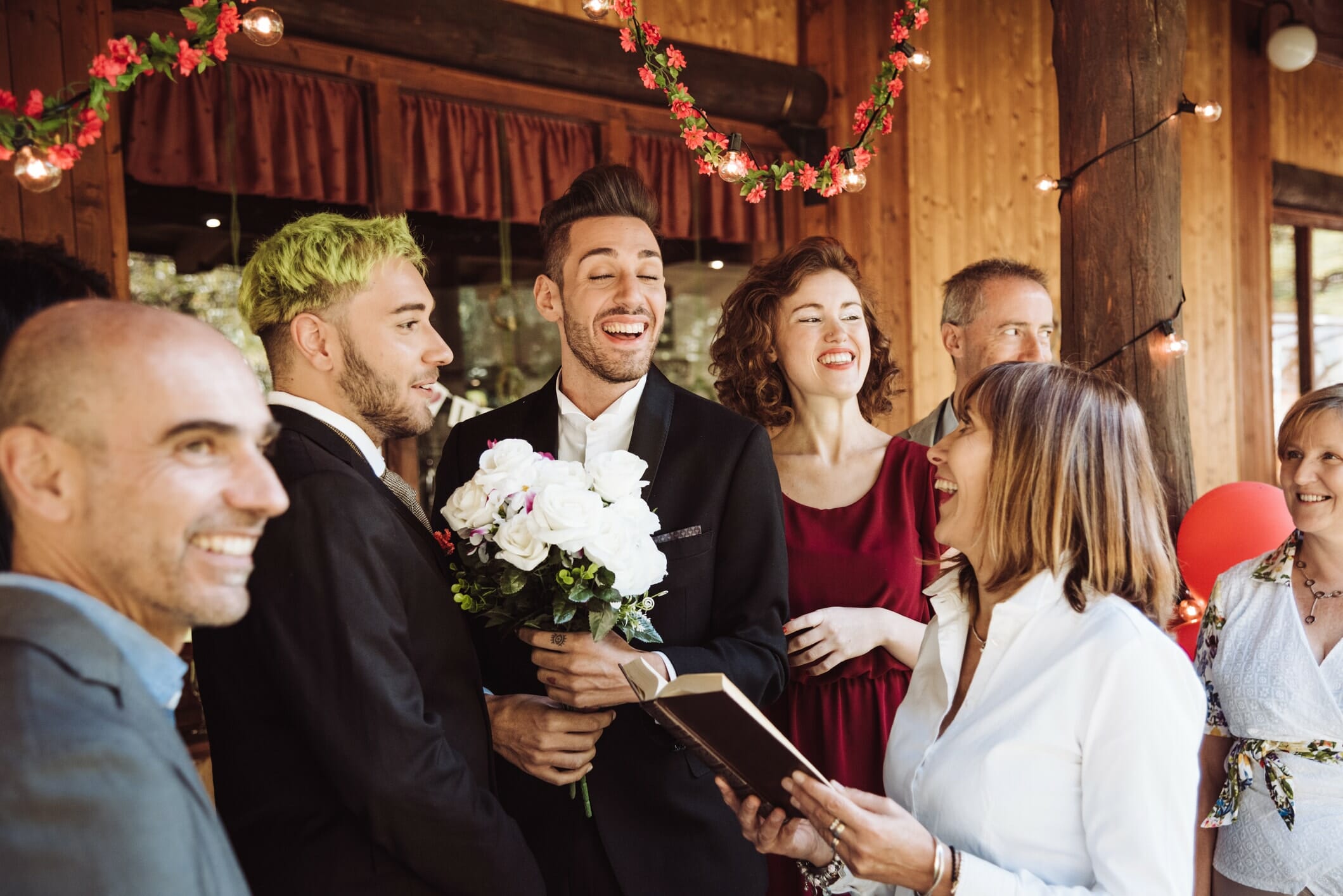 Wedding party getting cash at their wedding