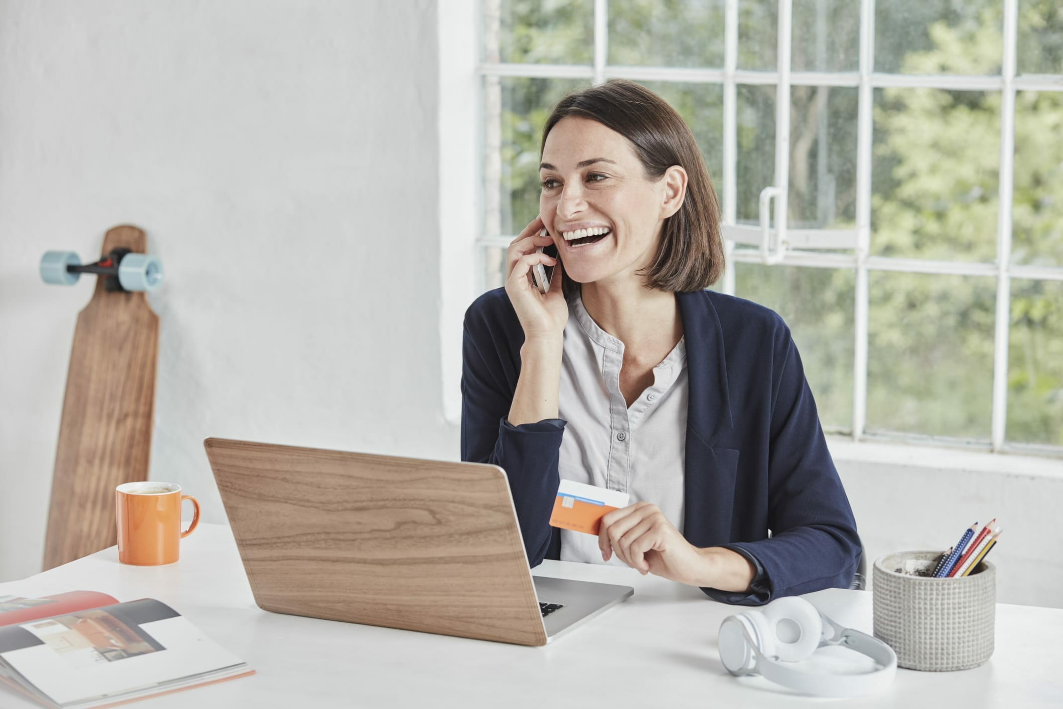 happy woman setting up a secure password